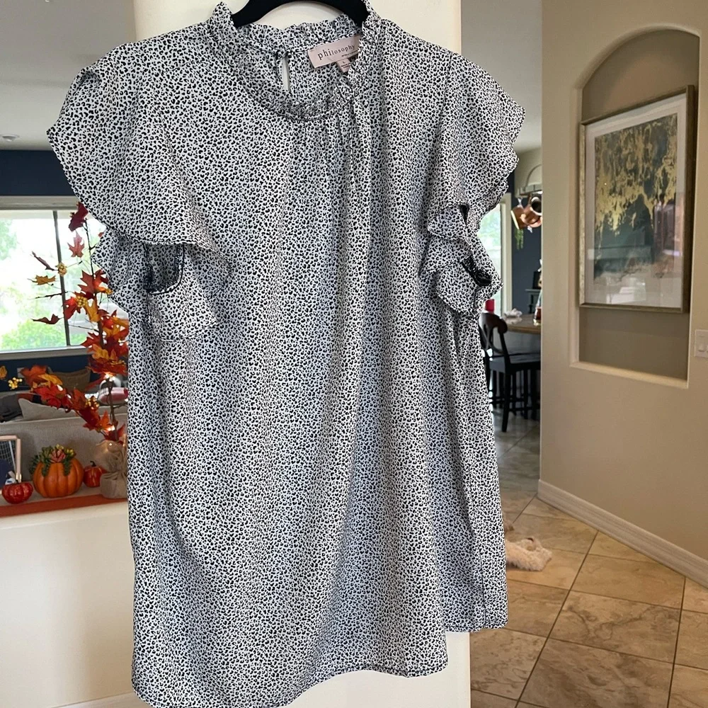 Women’s LG White & Black Print Philosophy Blouse, Never Worn - Picture 1 of 6